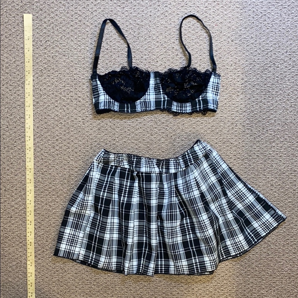 Goth Plaid Contrast Lace Lingerie Set